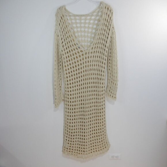 FREE PEOPLE Beach Sahara Sweater Midi Cover up DRESS Size S Cream Seed Pearl NEW - Picture 7 of 9